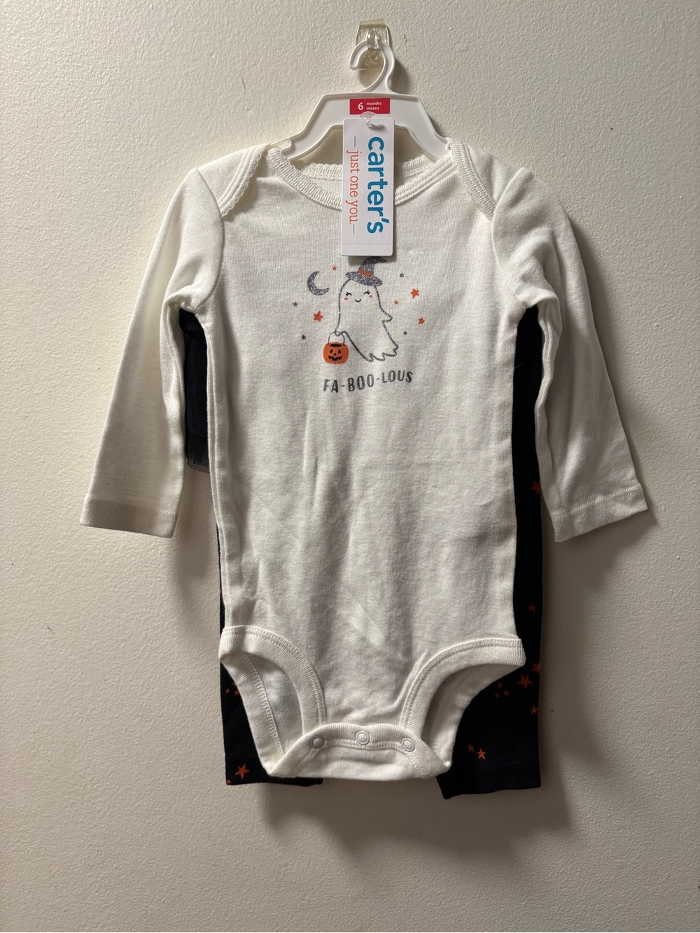 Carter's White & Black Halloween Ghost One-Piece Set size 6M
